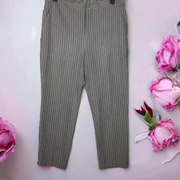 L'Agence Womens Size 12 Gray Pin Stripe Dress Pants Stretch Zip Front Inseam 26" - Picture 1 of 9